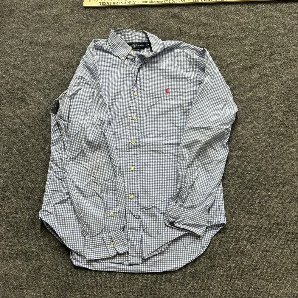 Polo Ralph Lauren Button Down Mens Size M Blue Gingham Classic Fit Long Sleeve